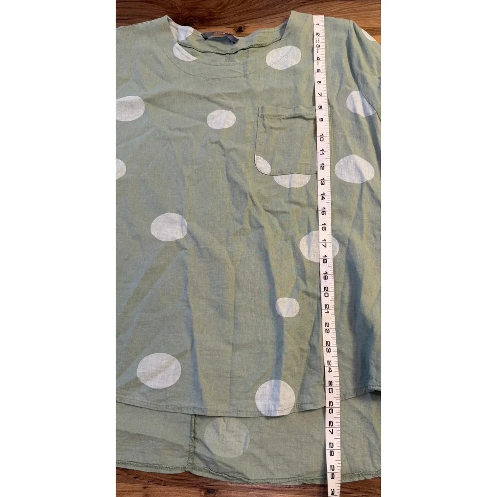 Grey Violet Italian Linen Polka Dot Top XL Oversized Green Pocket Lagenlook - Picture 5 of 6